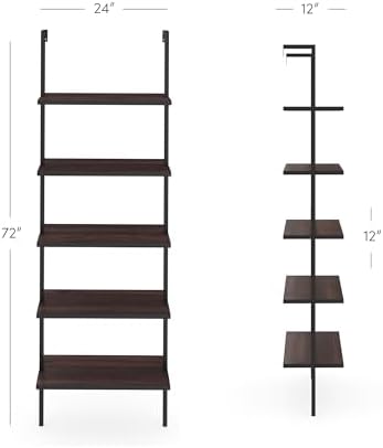 Nathan James Theo 5-Shelf Wood Modern Bookcase, Open Wall Mount Ladder Booksh...