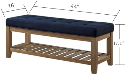 24KF Large Rectangular Upholstered Tufted Linen Fabric Ottoman Bench, Padded ...