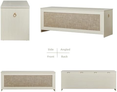 51.2" Storage Chest Large,Wooden Rattan Storage Bench.(White Cream) | St...