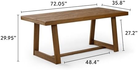Plank+Beam Classic 72 Inch Dining Table, Rectangular, Pecan Wirebrush | Non-T...