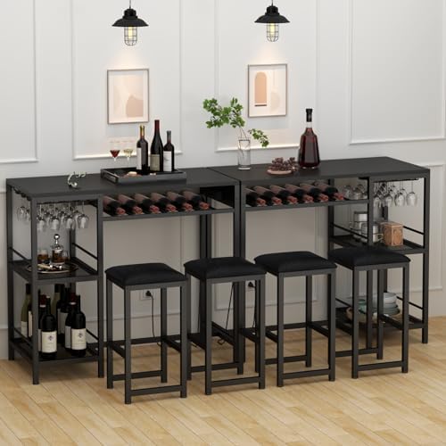 Bar Table and Chairs Set with Power Outlet, Pub Table and Chairs Set for 2