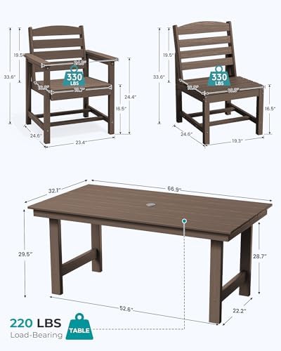 SERWALL Armless Outdoor Dining Set, Patio Dining Set for 6, Coffee