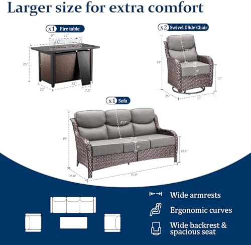 Luxury Swivel Rocker Chairs Fire Pit Table Set with 6" Thick Cushion 4 p...
