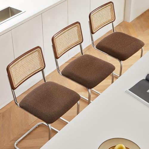 GrandNoor Natural Rattan Counter Height Stools Set of 3 with Solid Wood Back,...