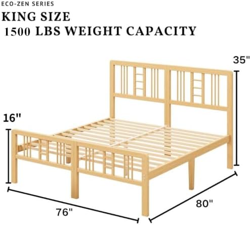 ZIYOO 10 Inch King Bamboo Bed Frame with Headboard, Modern Minimalist