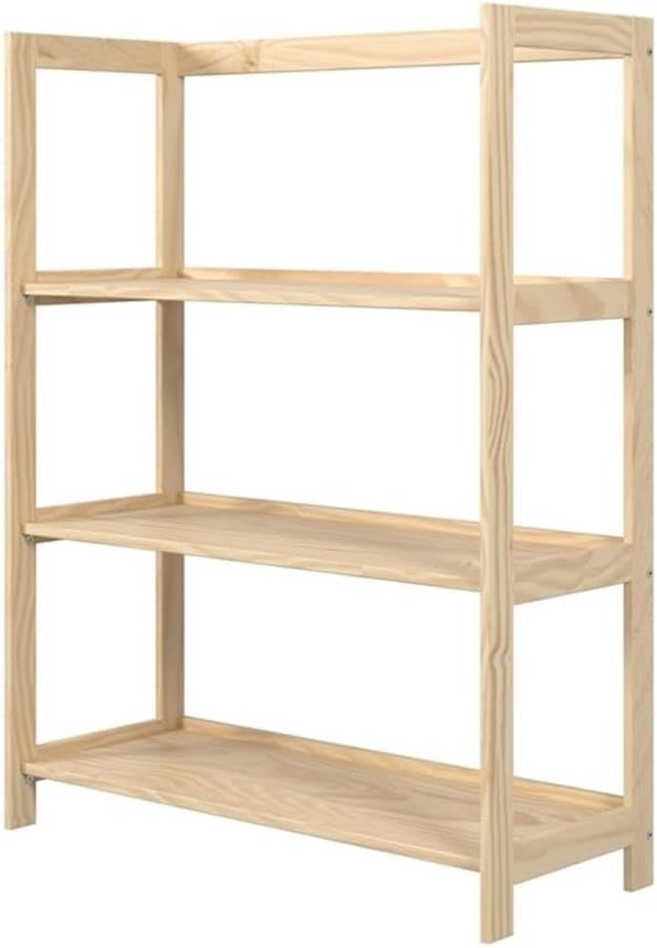 Pemberly Row Modern Solid Wood 3-Shelves Folding Bookcase/Pantry in Unfinished