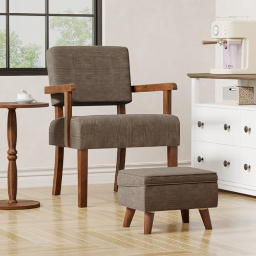 FAGAGA Accent Chairs Set of 2, 2 Solid Wood Armchairs with Side Table | Livin...