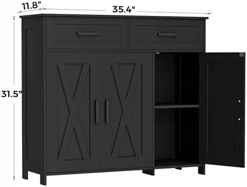 Homhedy Coffee Bar Storage Cabinet with Drawers, Kitchen Buffet Cabinet