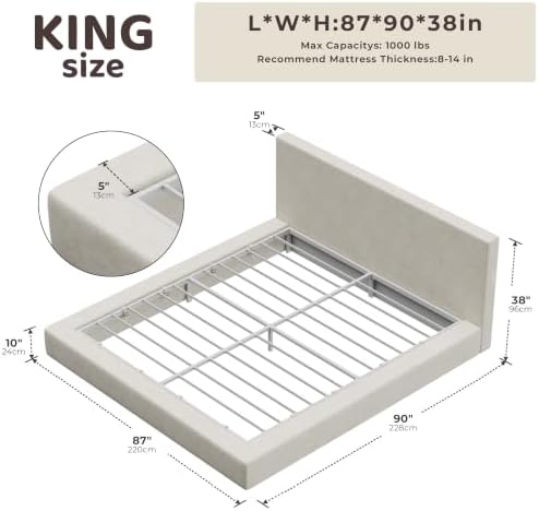RECCI AirFrame King Size Upholstered Bed Frame with Plush Padded Headboard