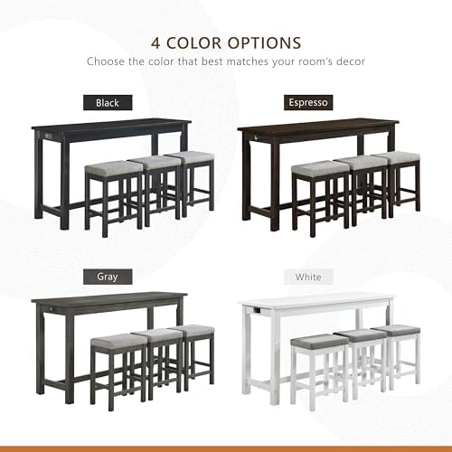 Lexicon 4-Piece Counter Height Table & Stool Sets with USB Ports, White