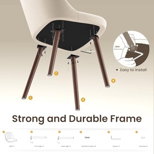 MALOL Dining Chairs Set of 6,Modern Fabric Kitchen Chairs with Back,Beige