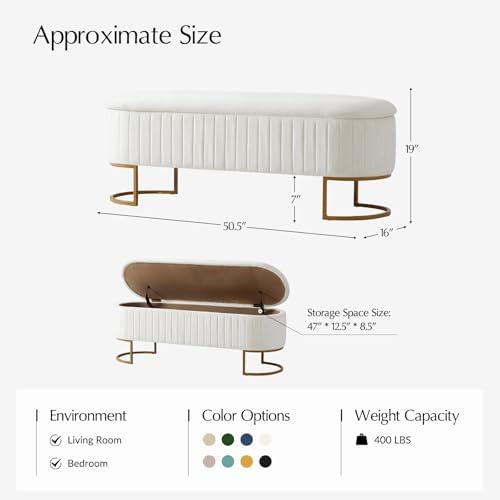 EcoHarbor Living 50.5" Velvet Bedroom Storage Bench Ottoman, Upholstered...