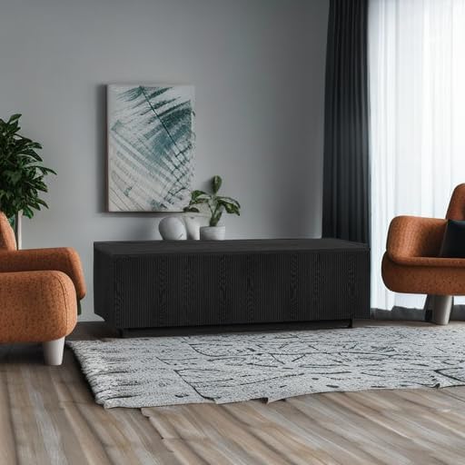 Henn&Hart 48" Modern Fluted Coffee Table, Natural Black