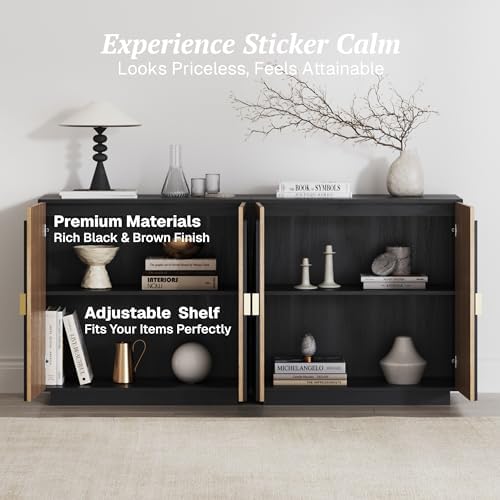 BELLEZE Set of 3 33" Stacked Sideboard Buffet Cabinet - Camel