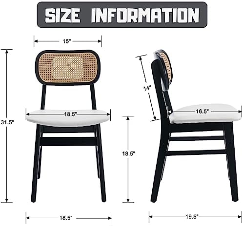 ROCITY Rattan Dining Chairs Set of 4 Black Wooden Dining Room Chairs White Fa...