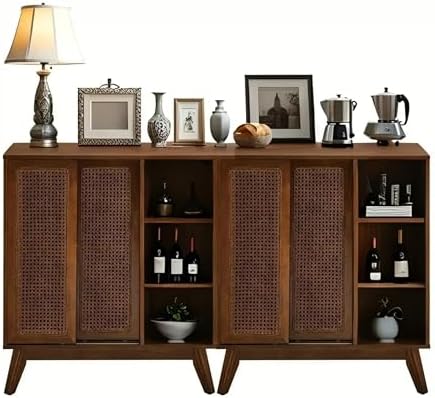 LKTART Mid Century Modern Small Rattan Sideboard Buffet Storage Cabinet
