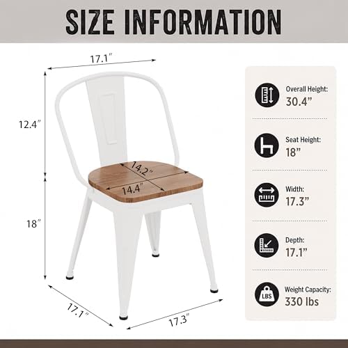 18 Inch Metal Dining Chairs Set of 4 Farmhouse Kitchen Chairs with Wooden Sea...