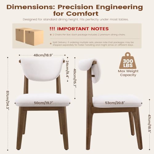 Dining Chairs Set of 6, Solid Rubberwood Kitchen Chairs with Lumbar Support H...