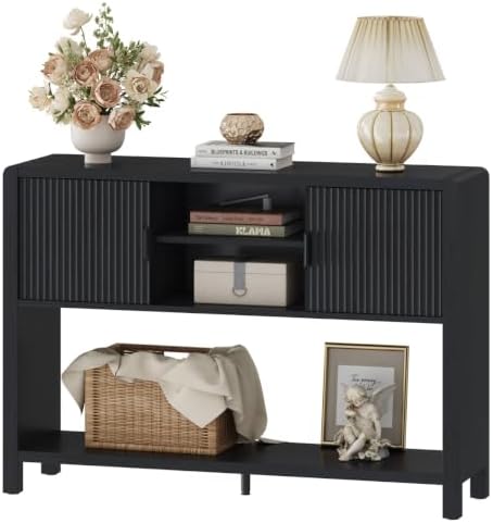 FATORRI Console Sofa Table with Storage for Entryway, 43.31" Black