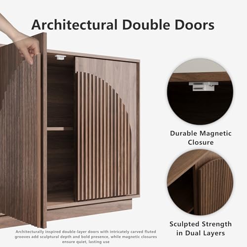 win2win 31.5" Small Buffet Cabinet with Storage, Arched Doors, Walnut, 1PCS