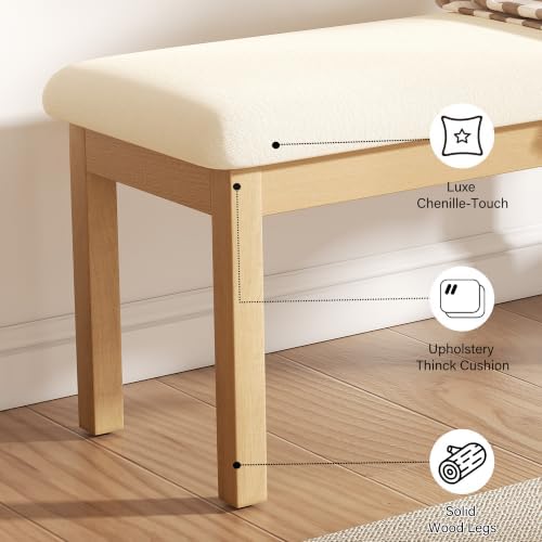 Upholstered Dining Bench Seat, Linen Entryway Benches with Wood Legs, Mid Cen...