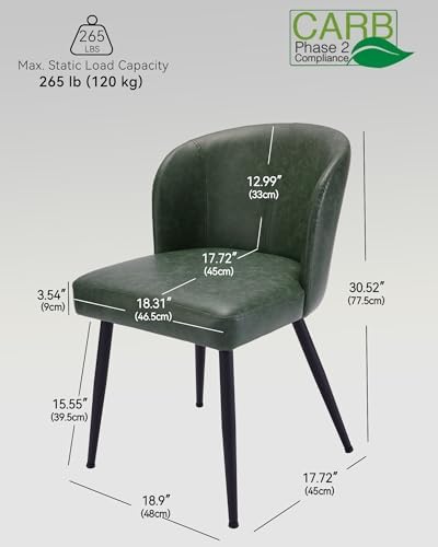 Susalt Dining Chairs Set of 2, Upholstered Kitchen Chairs with Faux Leather C...