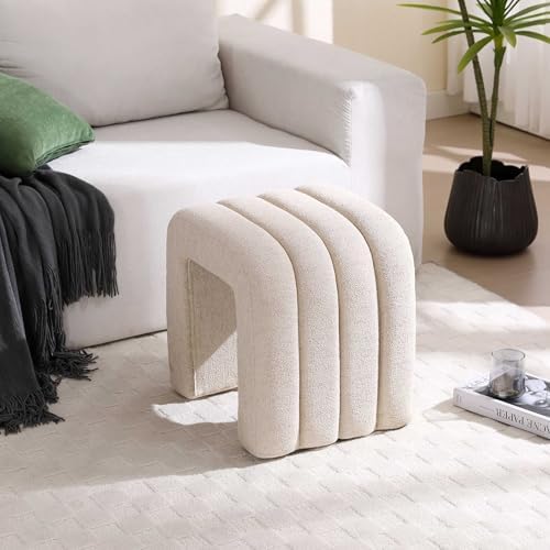 Flouki Ottoman Foot Stool with Channel Tufted, Small Ottoman Bench for Entryw...