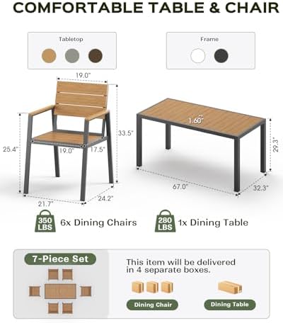 Vexwalx 7-Piece Outdoor Dining Set, Aluminum Dining Table Set for 6, Patio Ta...