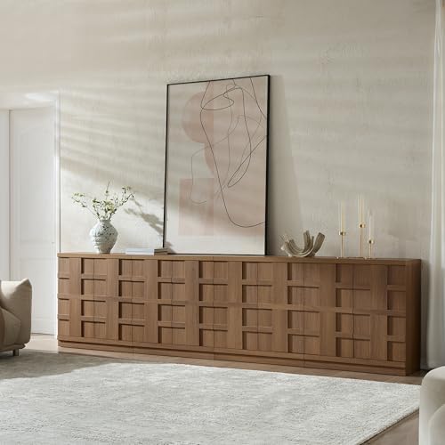 VividVibe Sideboard Buffet Cabinet with Storage, 93.9" W, Brown Oak