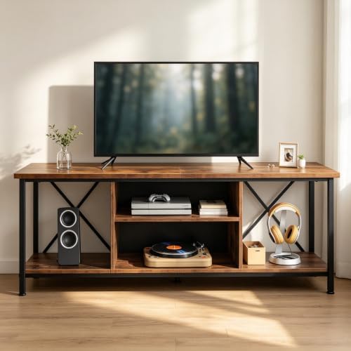 WLIVE Industrial TV Stand for Up to 65 inch TV, Heavy-Duty Metal Frame Entert...