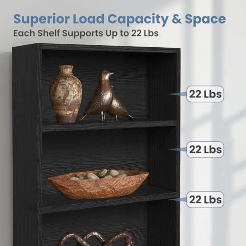 DUMOS 6-Tier Bookcase, 63 Inch Tall Open Bookshelf, Modern Black