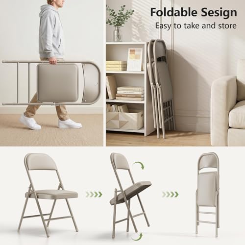 Folding Table and Chairs, 4ft Folding Table with Adjustable Height& PU Le...