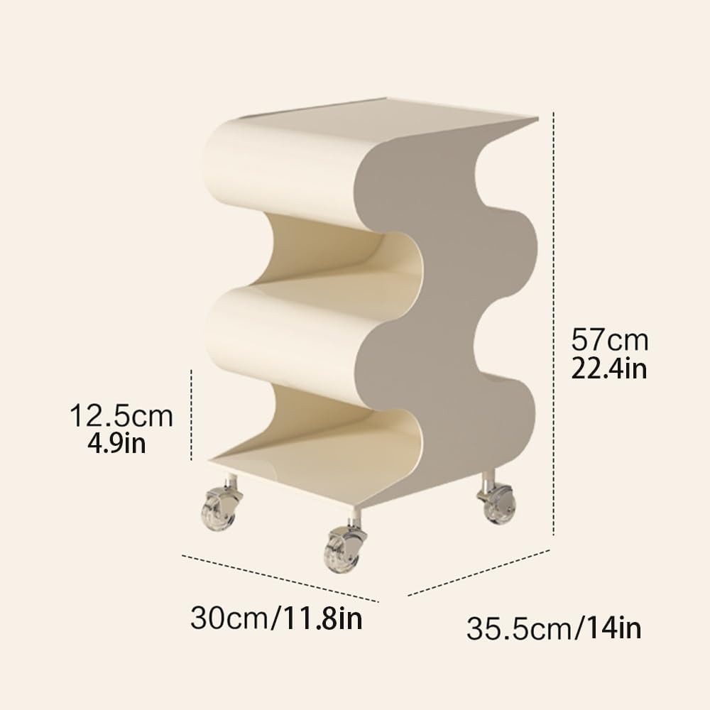 S-Shaped ABS Plastic Side Table, Movable Bedside Table with Wheels, Minimalis...