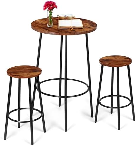 SUPER DEAL Round Pub Dining Set, 3 Piece Small Kitchen Table Set with 2 Count...