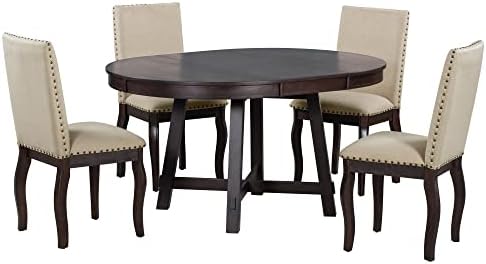 Harper & Bright Designs Round Kitchen Dining Table Set for 4, 5 Piece Far...