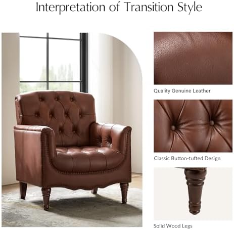 HULALA HOME Mid Century Modern Genuine Leather Accent Chair Set of 2, Brown |...