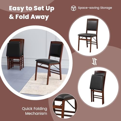 KOTEK Folding Dining Chairs Set of 4, Wooden Kitchen Chairs with Padded Seat ...