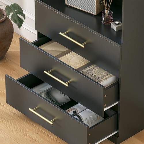 Winkalon 71" Tall Black Bookshelf with Drawers, Bookcase and Bookshelf w...