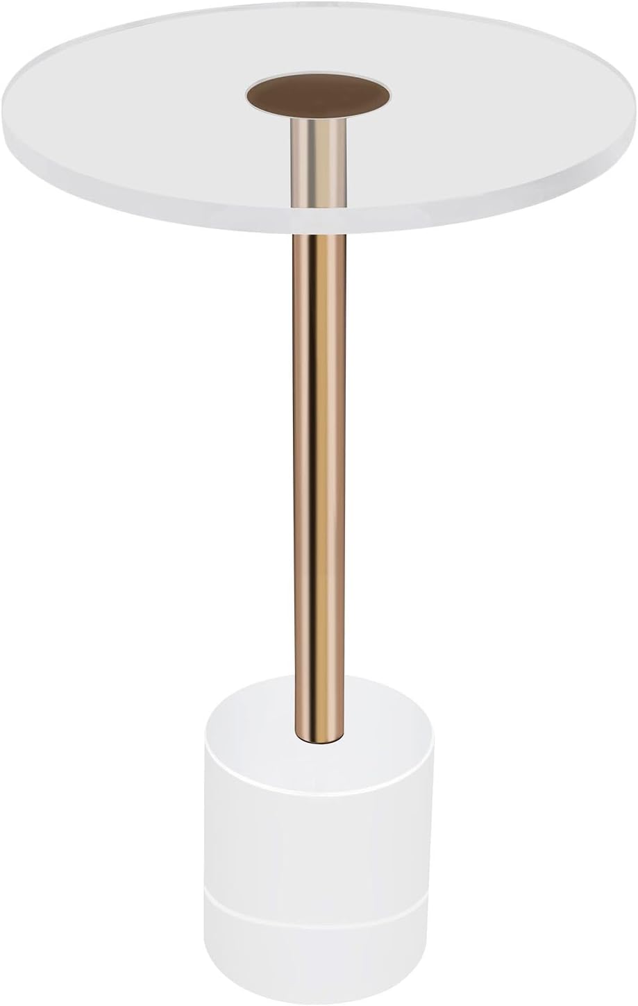 Modern Side Table with Cylindrical Base, Clear Acrylic End Table, Brushed Bra...