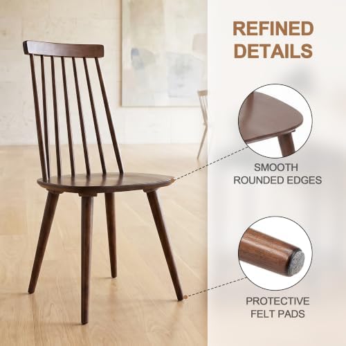 DUHOME Walnut Windsor Wooden Dining Chairs Set of 6