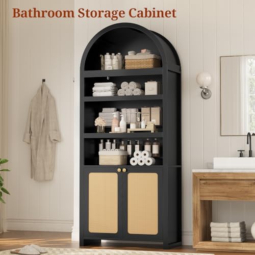 81" Tall Arched Cabinets,Bookcase with storage,Mid-Century Modern 6-Tier...