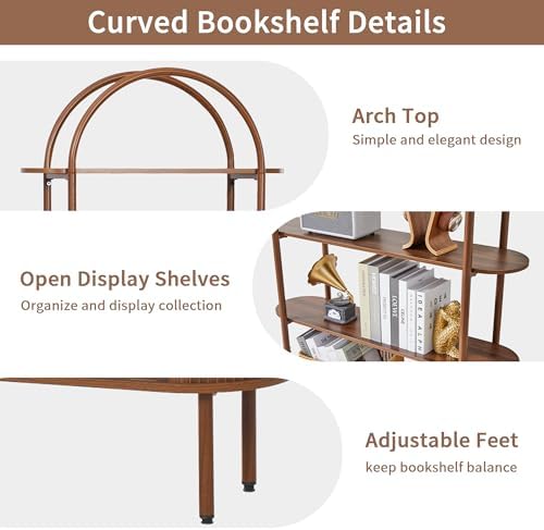Janmer Home Unique Arched Bookshelf, 71" Tall Mid Century Modern Bookcase