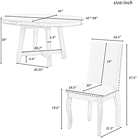 Harper & Bright Designs TREXM 5-Piece Farmhouse Dining Table Set Wood Rou...