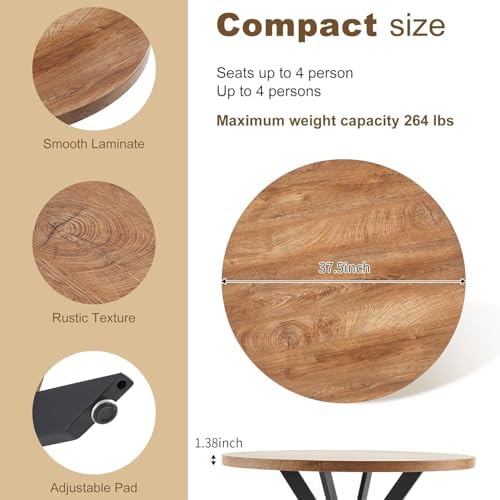 37" Round Dining Table Set for 4, Mid Century Modern Small Coffee Set fo...
