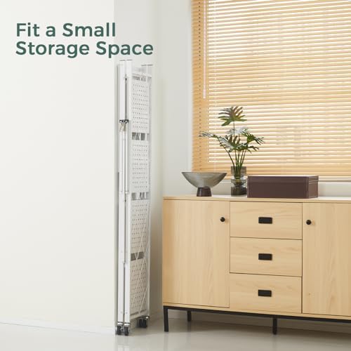DEANIC 5-Shelf Folding Bookcase with Wheels, Rolling Bookshelf Heavy Duty Sto...