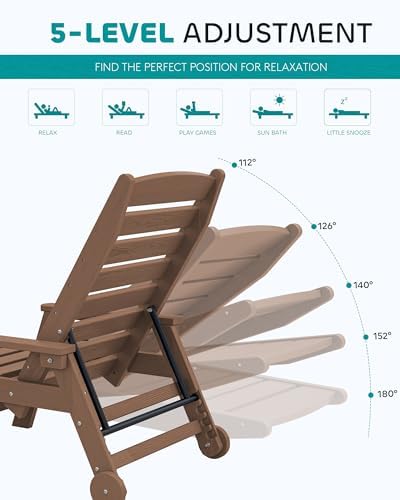 SERWALL HDPE Outdoor Lounge Chair Set of 2 with Cup Holder, Brown | with 5 Po...