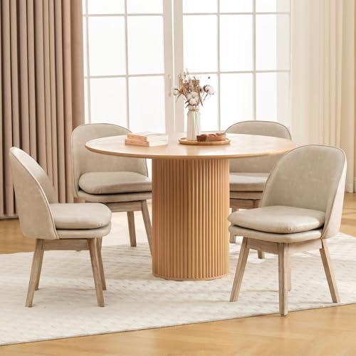 ROCITY Swivel Dining Chairs Set of 2, Faux Leather Kitchen Chairs with Solid ...