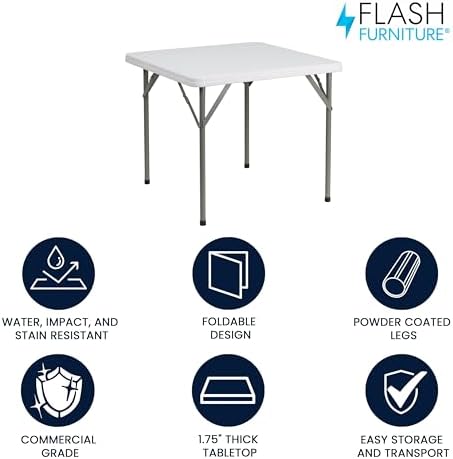 Flash Furniture Elon Square Plastic Folding Table, Portable Dining Card Table...