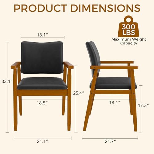 Dining Chairs with Arms Set of 4, Wood Frame Faux Leather Kitchen Chairs, Com...