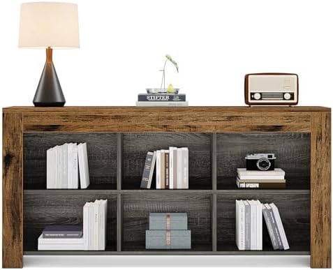 Tribesigns Horizontal Bookcase, Industrial 6 Cubes Storage Organizer Long Boo...